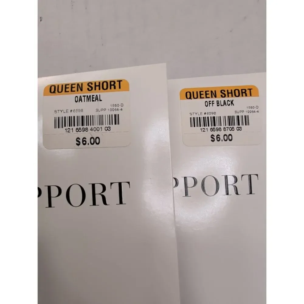 2 Sheer Caress Sheerest Support Control Top Pantyhose Queen Short Oatmeal &Black